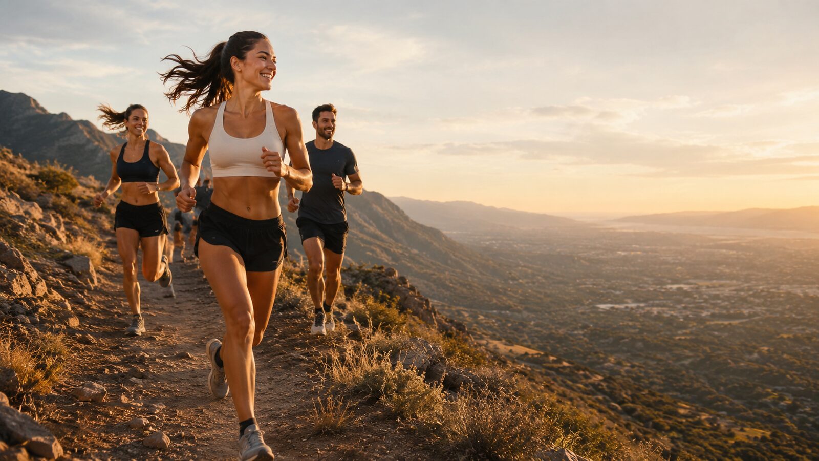 Trail running at sunrise