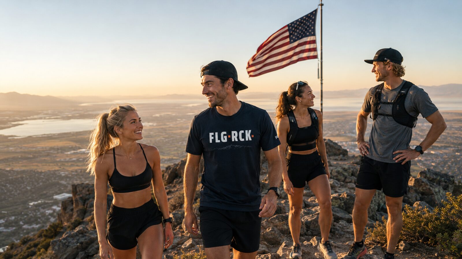 The crew in the FLG·RCK tee on Flag Rock